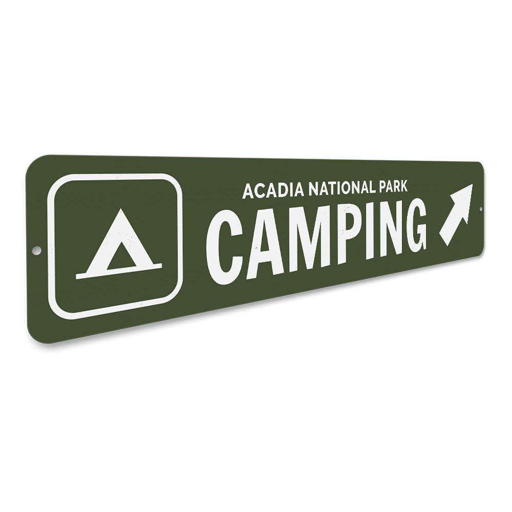 A customizable Camping Sign made of high-quality aluminum, featuring pre-drilled holes for easy mounting, showcasing vibrant colors and a unique design.