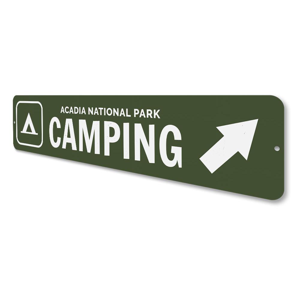 A customizable Camping Sign made of high-quality aluminum, featuring pre-drilled holes for easy mounting, showcasing vibrant colors and a unique design.