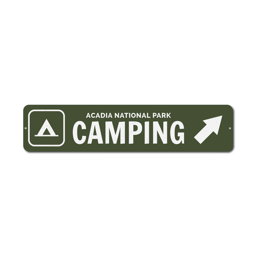 A customizable Camping Sign made of high-quality aluminum, featuring pre-drilled holes for easy mounting, showcasing vibrant colors and a unique design.