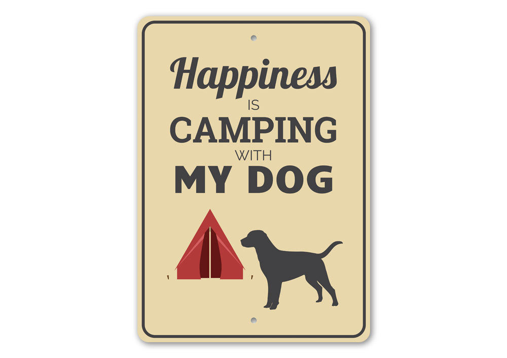 A decorative Camping with My Dog Sign made of aluminum, featuring a playful design perfect for dog lovers and outdoor enthusiasts.