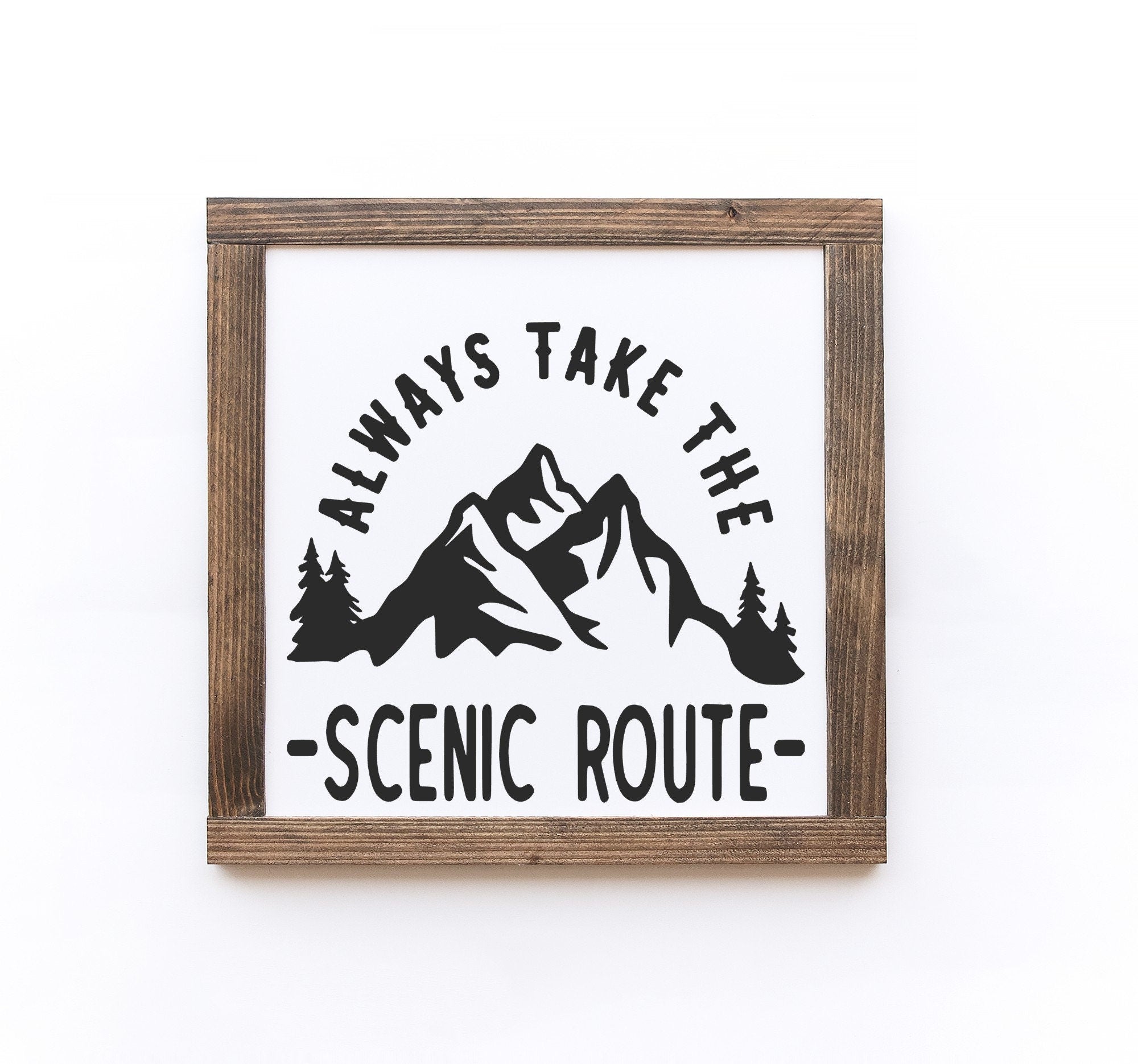 Handcrafted Camping Wood Signs in two sizes, featuring unique wood grain and matte white background.