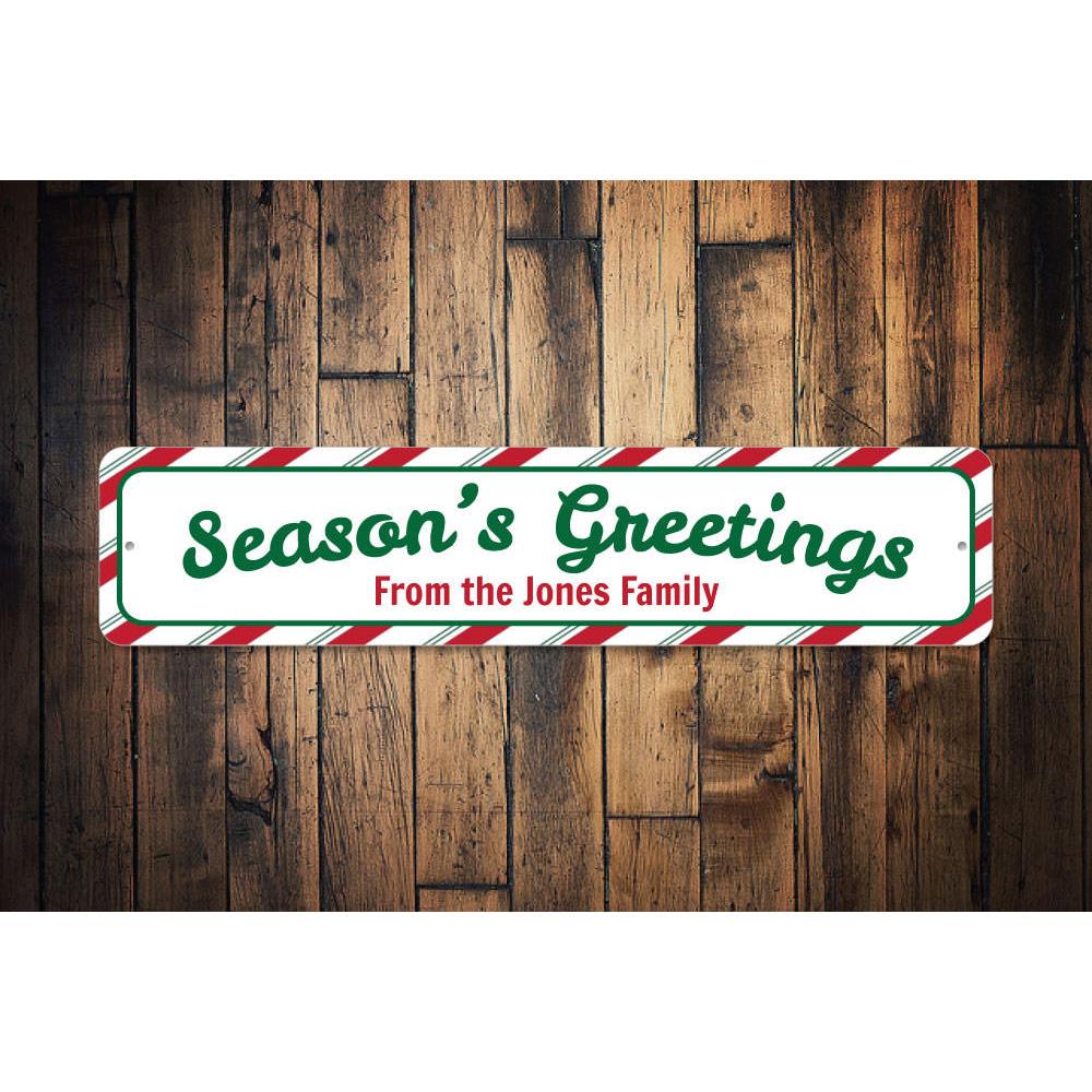 A colorful Candy Stripe Sign featuring festive designs, perfect for Christmas decorations, made from high-quality aluminum.