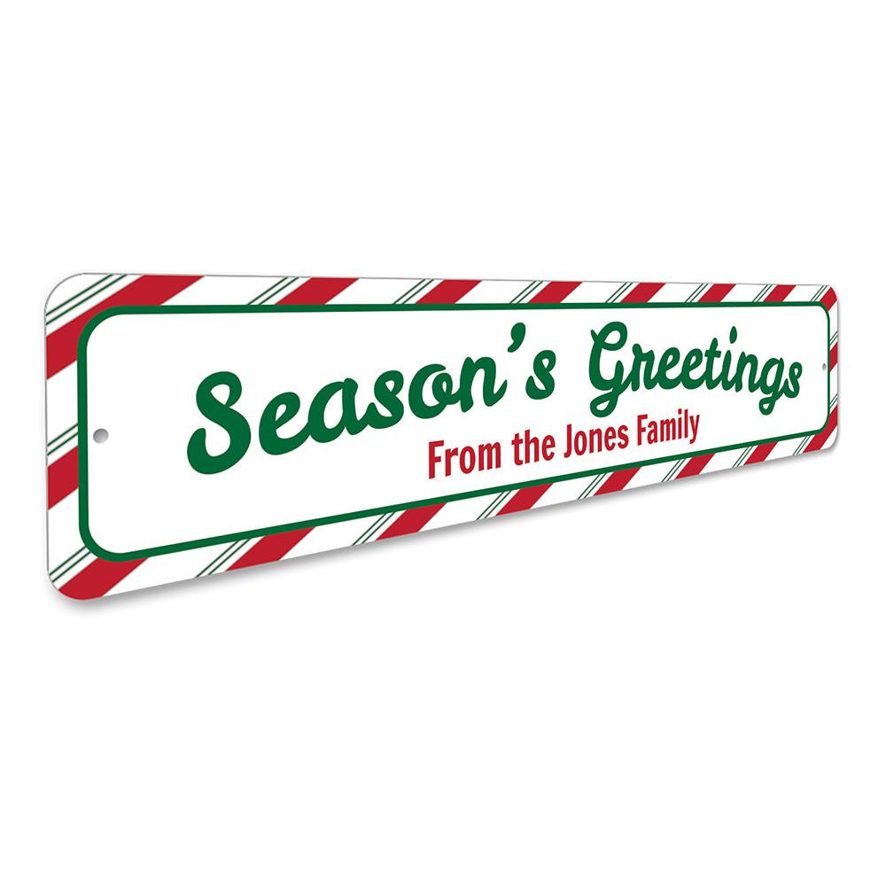 A colorful Candy Stripe Sign featuring festive designs, perfect for Christmas decorations, made from high-quality aluminum.