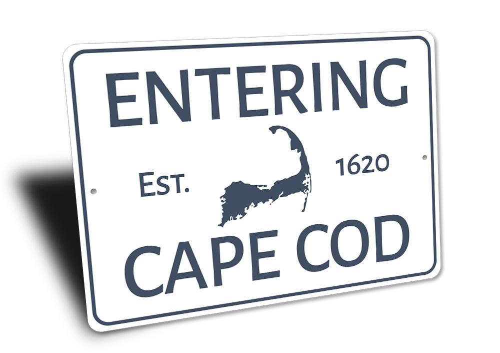 Cape Cod Entrance Sign made of high-quality aluminum, featuring customizable text and pre-drilled holes for easy mounting.