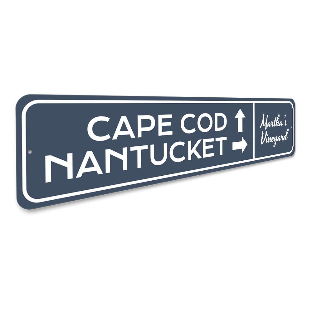 Cape Cod Nantucket Sign made of aluminum, featuring a decorative design suitable for indoor and outdoor use.