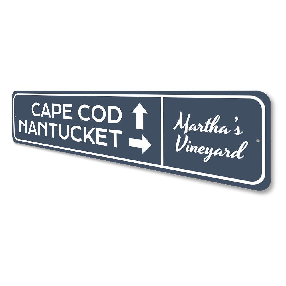 Cape Cod Nantucket Sign made of aluminum, featuring a decorative design suitable for indoor and outdoor use.