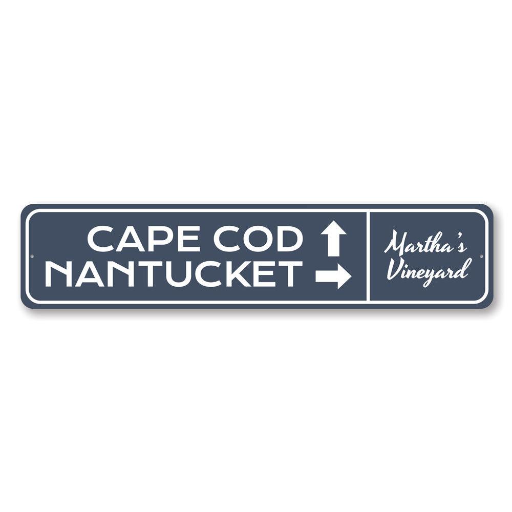 Cape Cod Nantucket Sign made of aluminum, featuring a decorative design suitable for indoor and outdoor use.