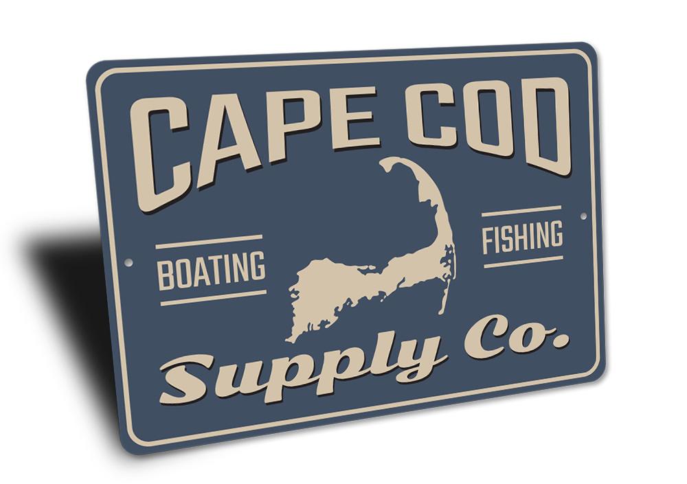 Cape Cod Supply Company decorative sign made of high-quality aluminum, featuring customizable text for lakehouse decor.