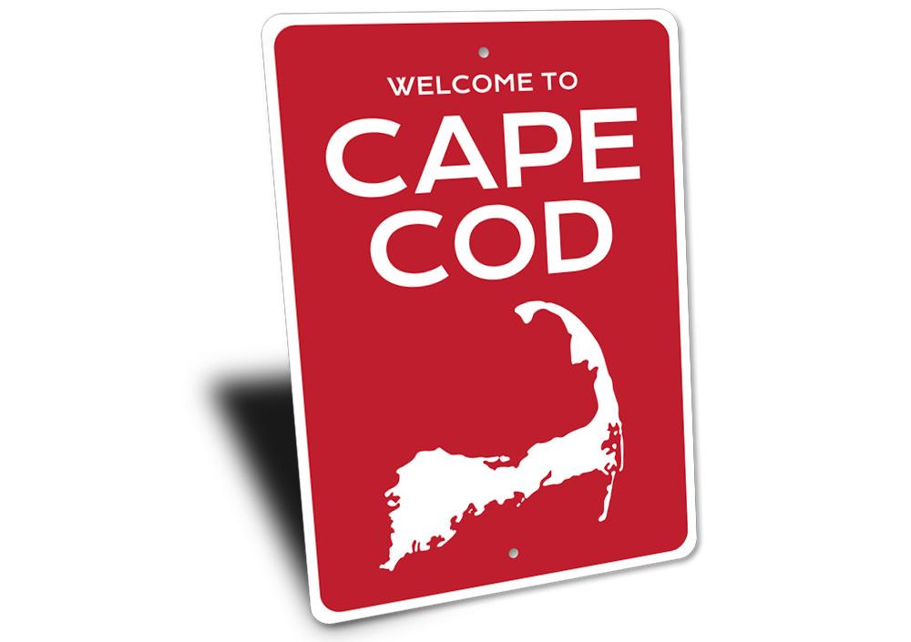 Cape Cod Welcome Sign made of high-quality aluminum, featuring customizable text and a coastal design, perfect for beach houses.