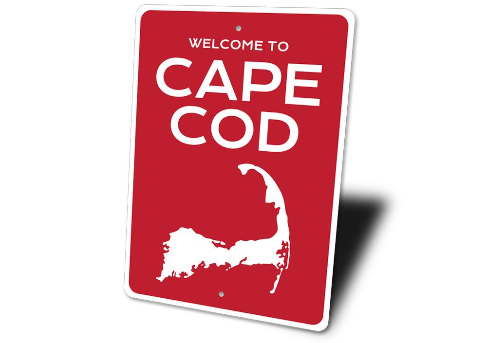 Cape Cod Welcome Sign made of high-quality aluminum, featuring customizable text and a coastal design, perfect for beach houses.