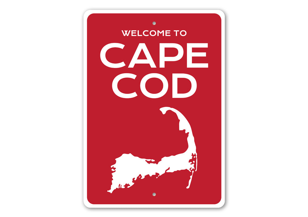 Cape Cod Welcome Sign made of high-quality aluminum, featuring customizable text and a coastal design, perfect for beach houses.