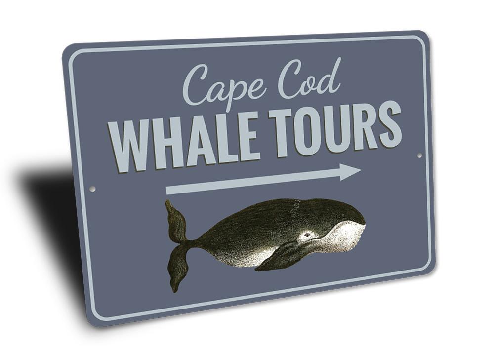 Cape Cod Whale Tours decorative sign made of high-quality aluminum, featuring a coastal design perfect for beach houses and restaurants.