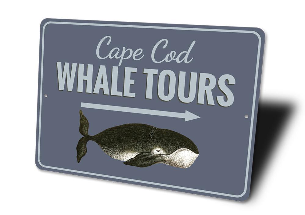 Cape Cod Whale Tours decorative sign made of high-quality aluminum, featuring a coastal design perfect for beach houses and restaurants.