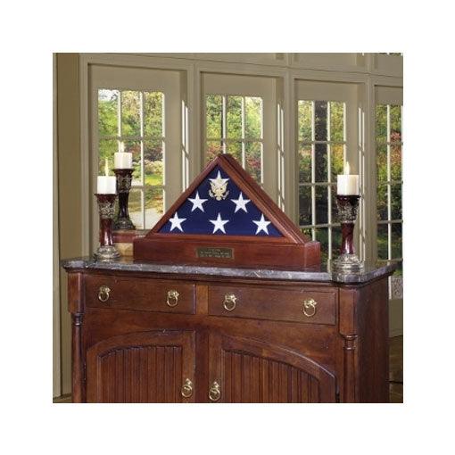 Elegant Capitol Flag and Display Case showcasing a 5' x 9.5' flag with a glass front and heirloom cherry finish.