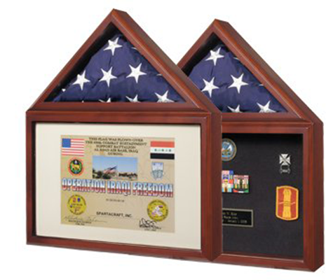 Capitol Flag Case with Certificate, showcasing a 3' x 5' flag and certificate in an elegant cherry finish.