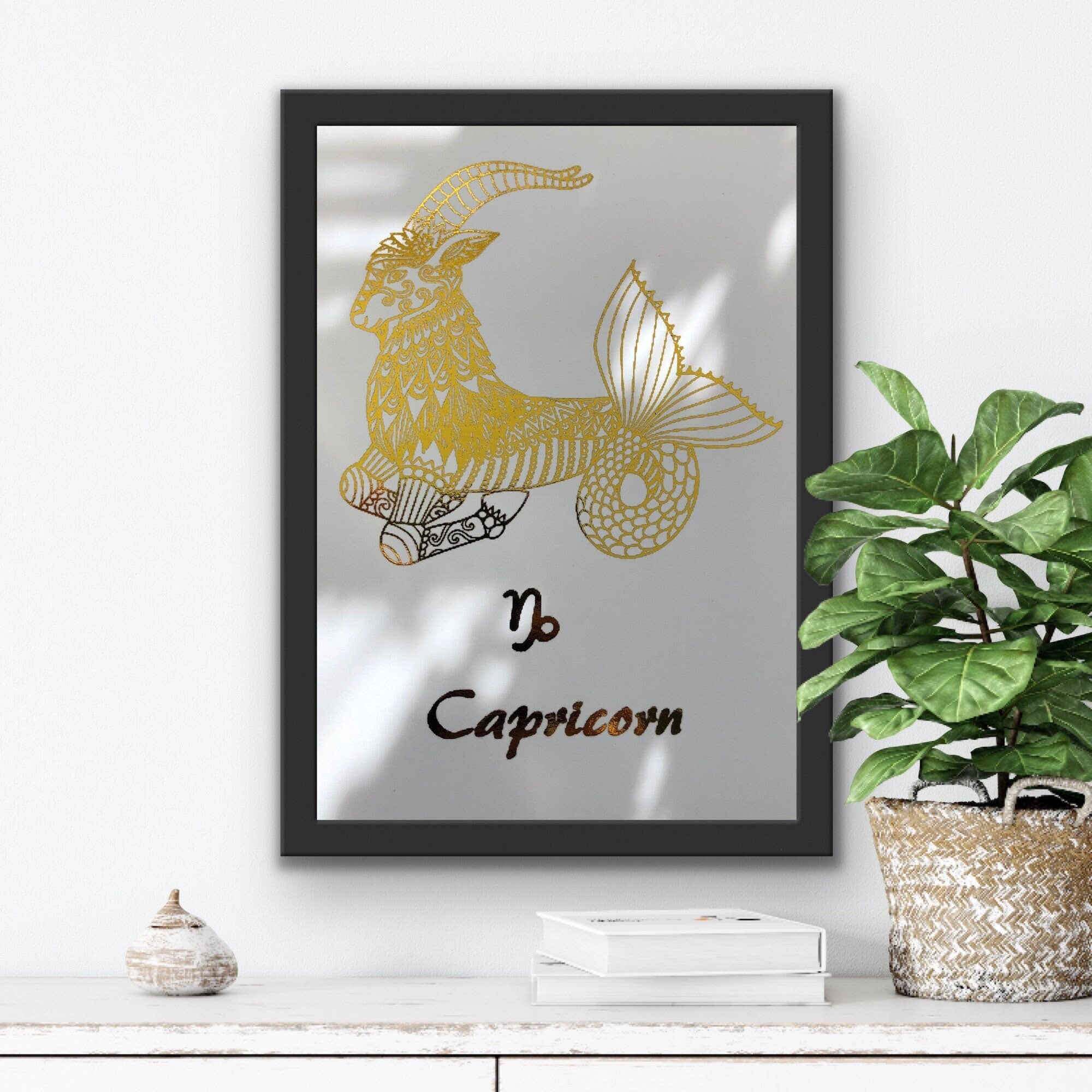 Elegant Capricorn Star Sign Foil Print showcasing zodiac traits with a sophisticated design.