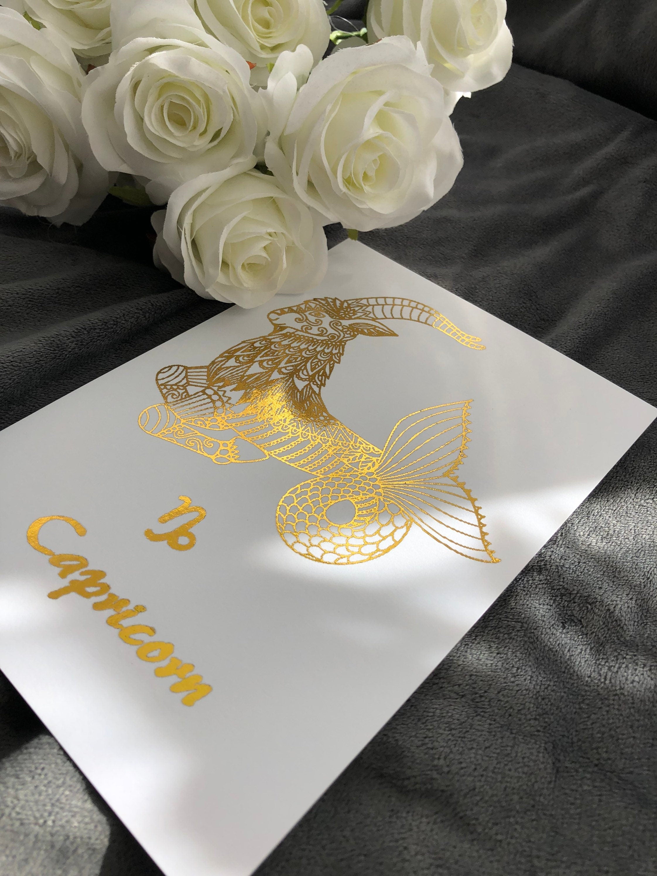 Elegant Capricorn Star Sign Foil Print showcasing zodiac traits with a sophisticated design.