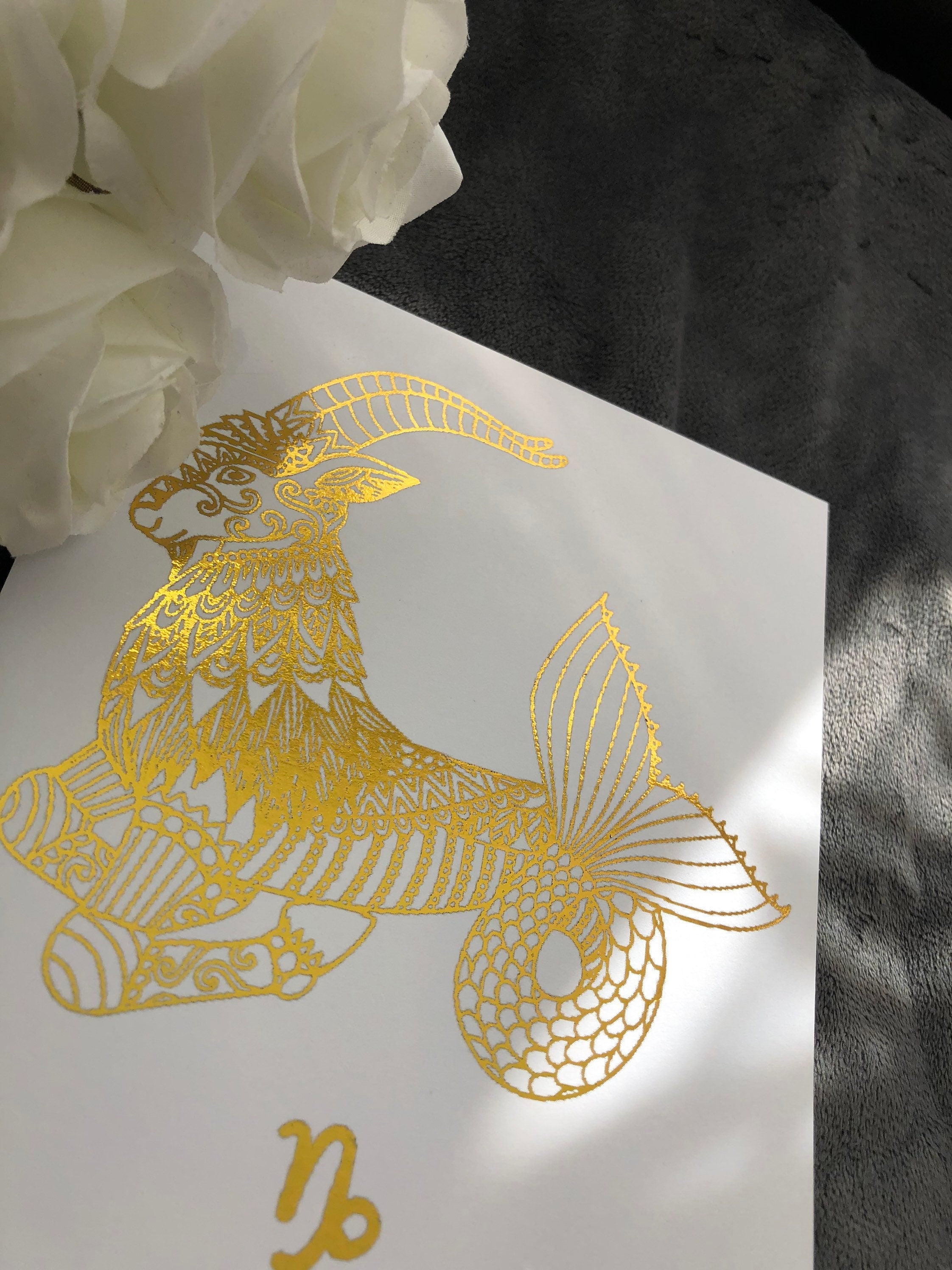 Elegant Capricorn Star Sign Foil Print showcasing zodiac traits with a sophisticated design.