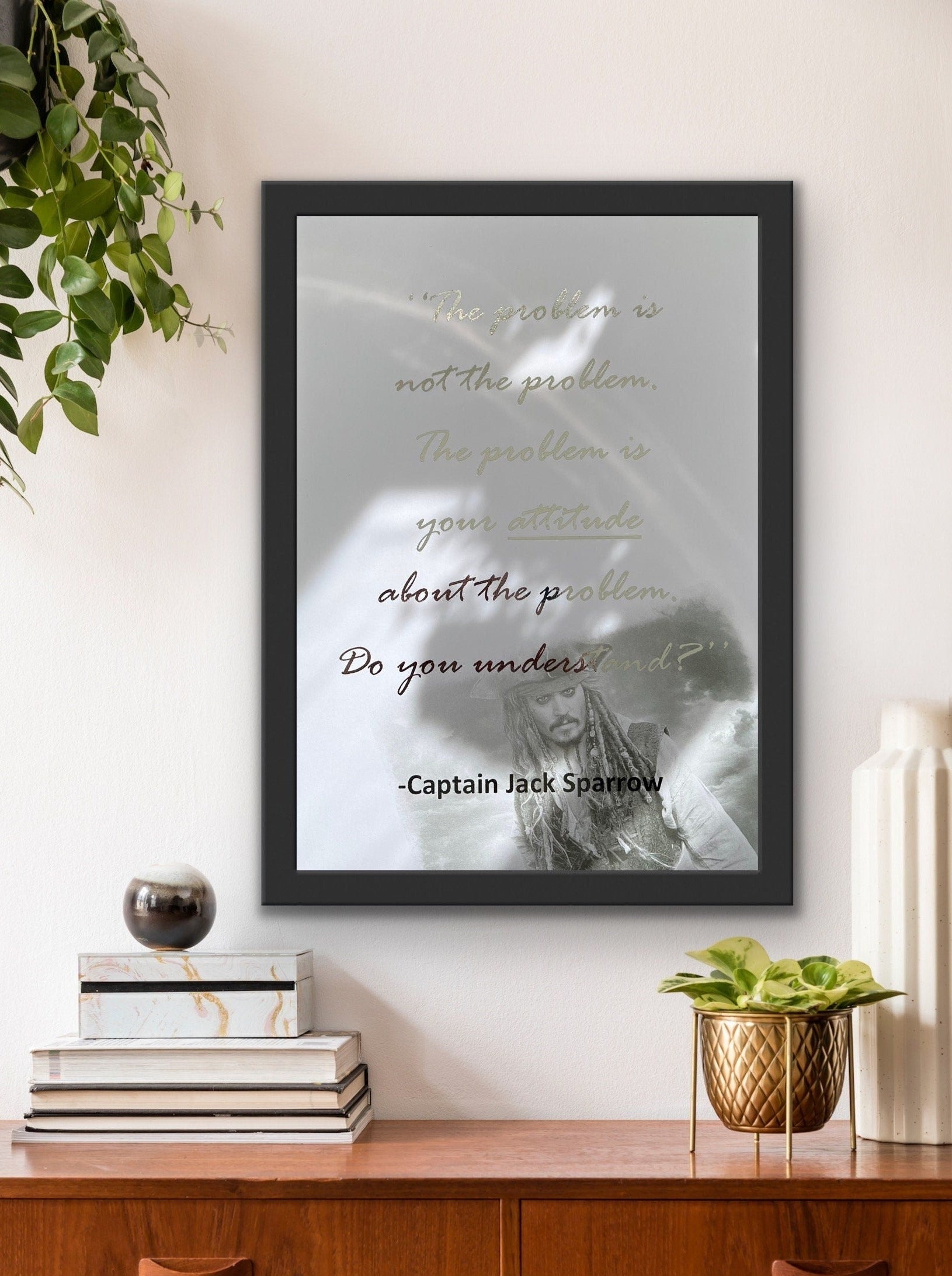 Captain Jack Sparrow foil print featuring an inspiring quote, beautifully designed with vibrant colors and intricate details.