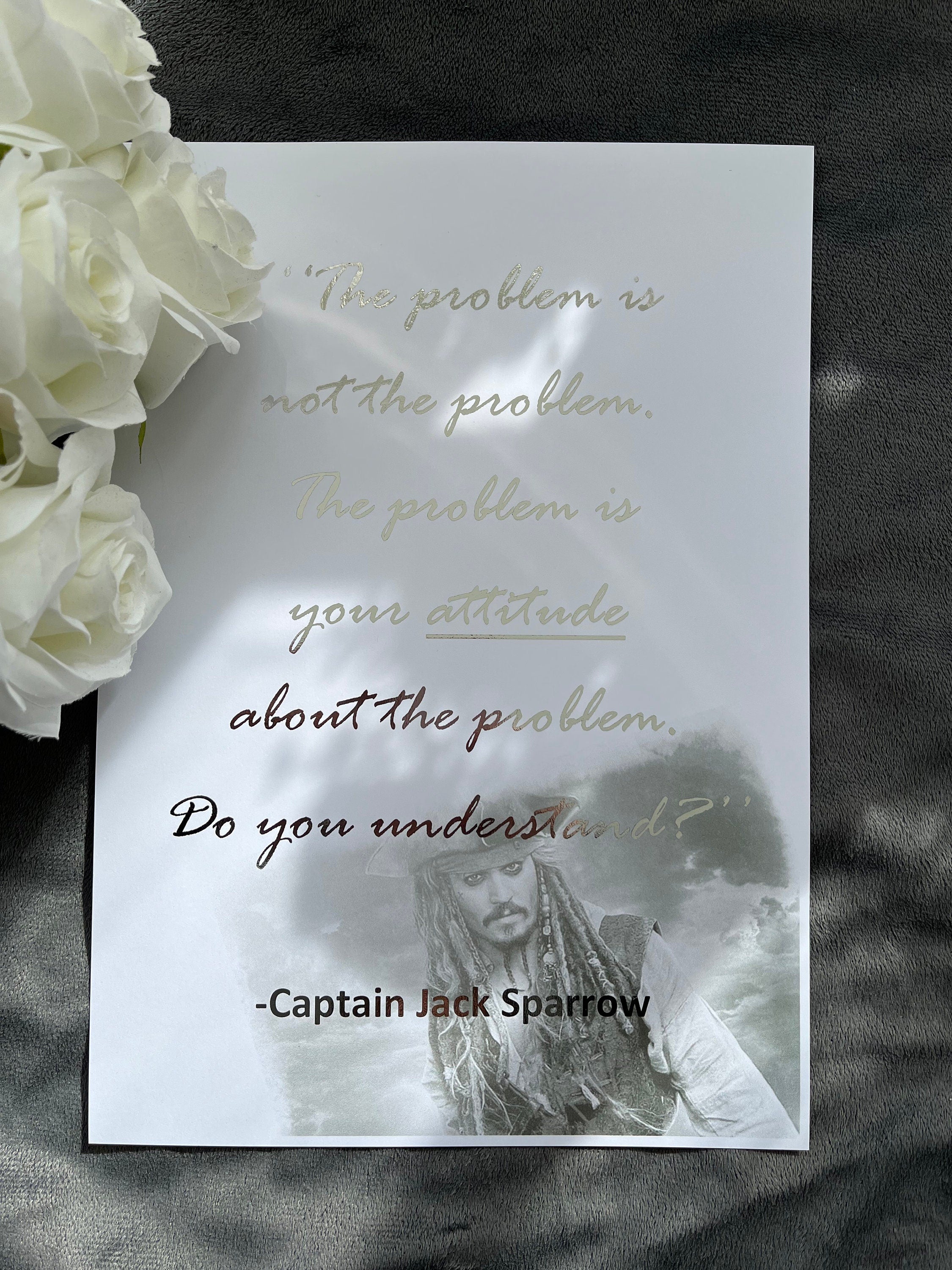 Captain Jack Sparrow foil print featuring an inspiring quote, beautifully designed with vibrant colors and intricate details.