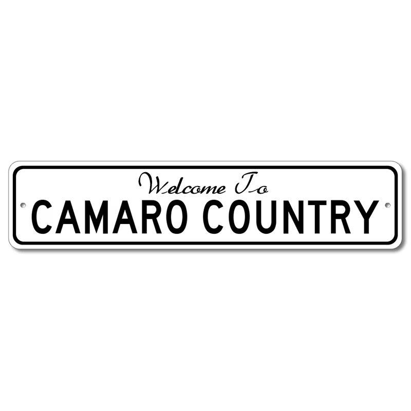 Car Country Welcome Sign made of high-quality aluminum, featuring customizable text and vibrant colors, perfect for man caves and garages.