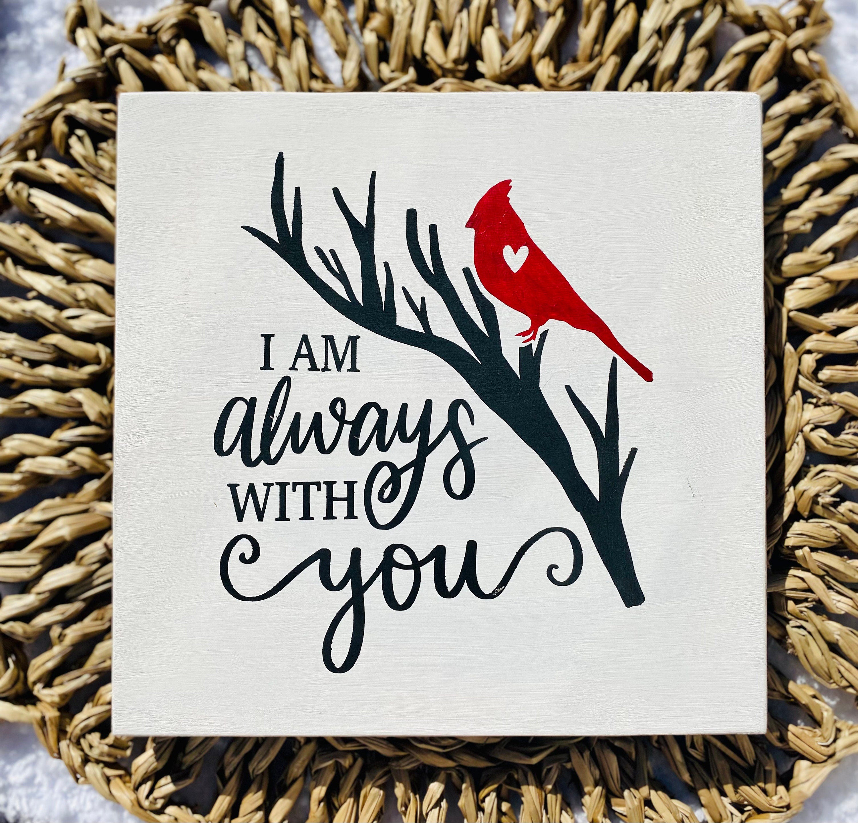 Hand-painted wooden cardinal memorial sign made from baltic birch wood, featuring vibrant colors and a sawtooth hanger for easy display.