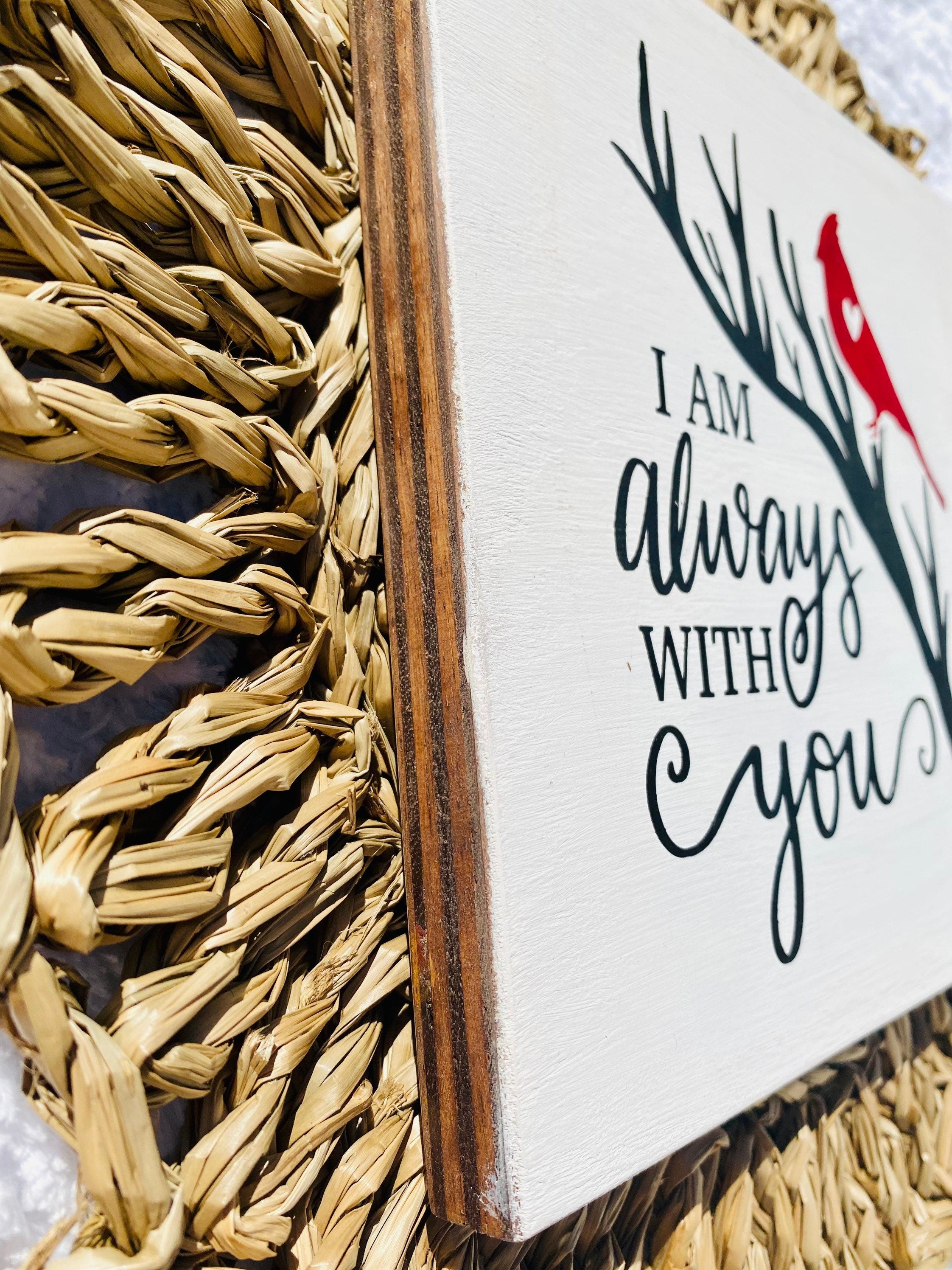 Hand-painted wooden cardinal memorial sign made from baltic birch wood, featuring vibrant colors and a sawtooth hanger for easy display.