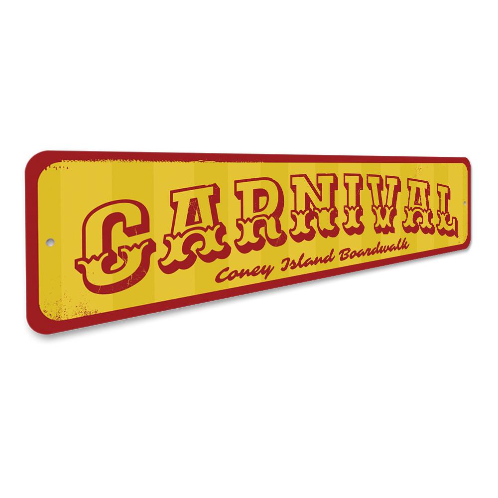 Colorful Carnival Sign made of durable aluminum, featuring customizable text for beach-themed decor.