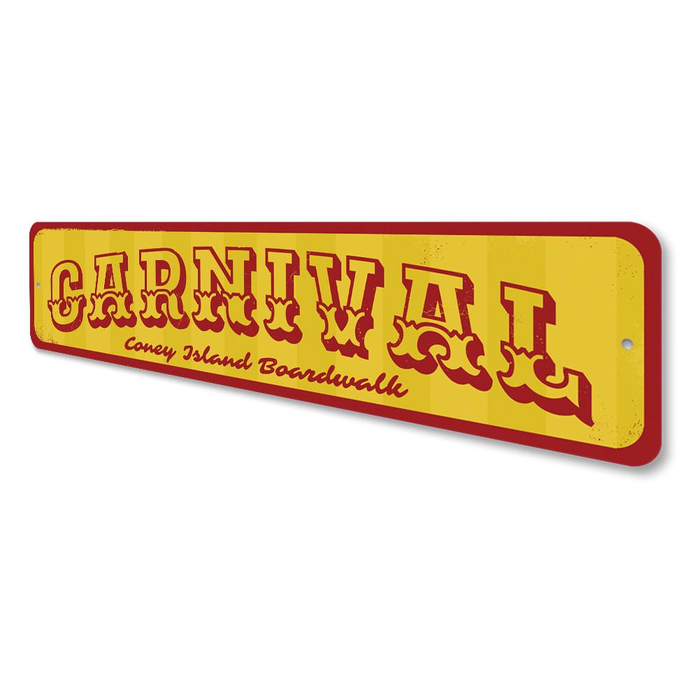 Colorful Carnival Sign made of durable aluminum, featuring customizable text for beach-themed decor.