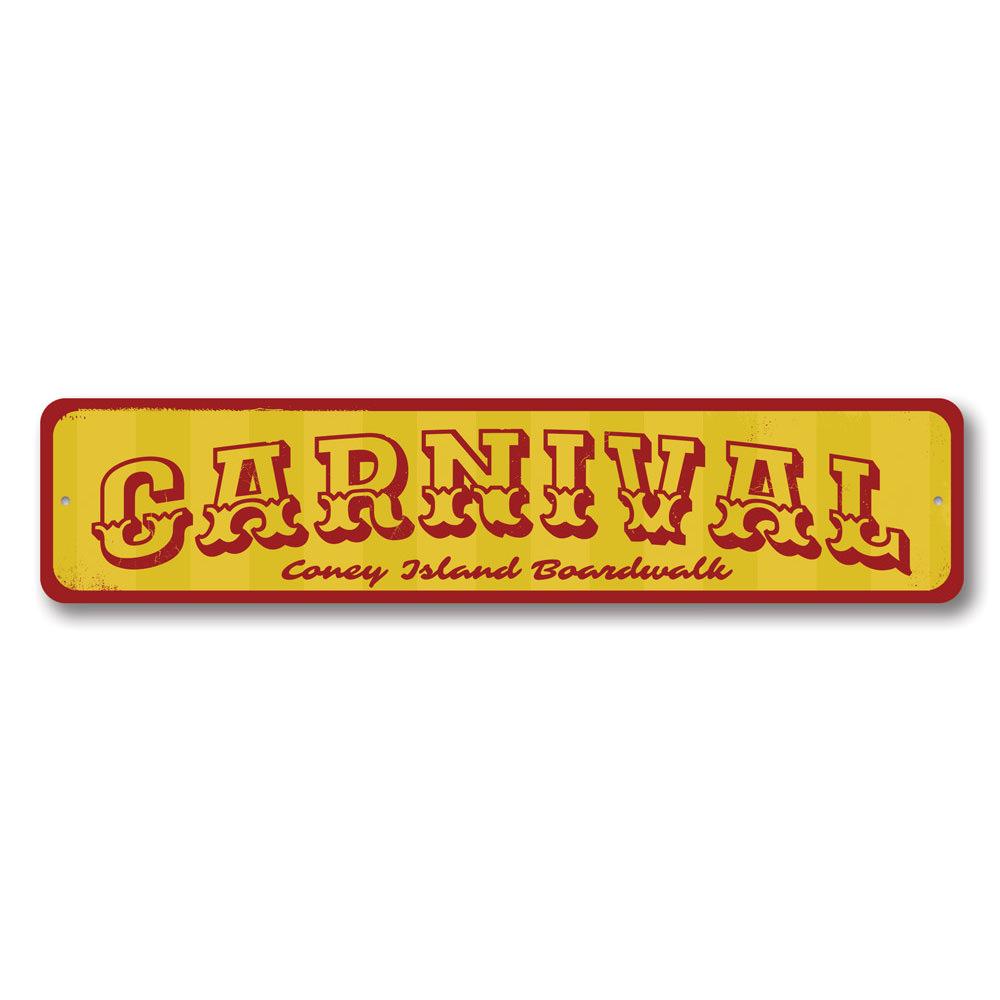 Colorful Carnival Sign made of durable aluminum, featuring customizable text for beach-themed decor.