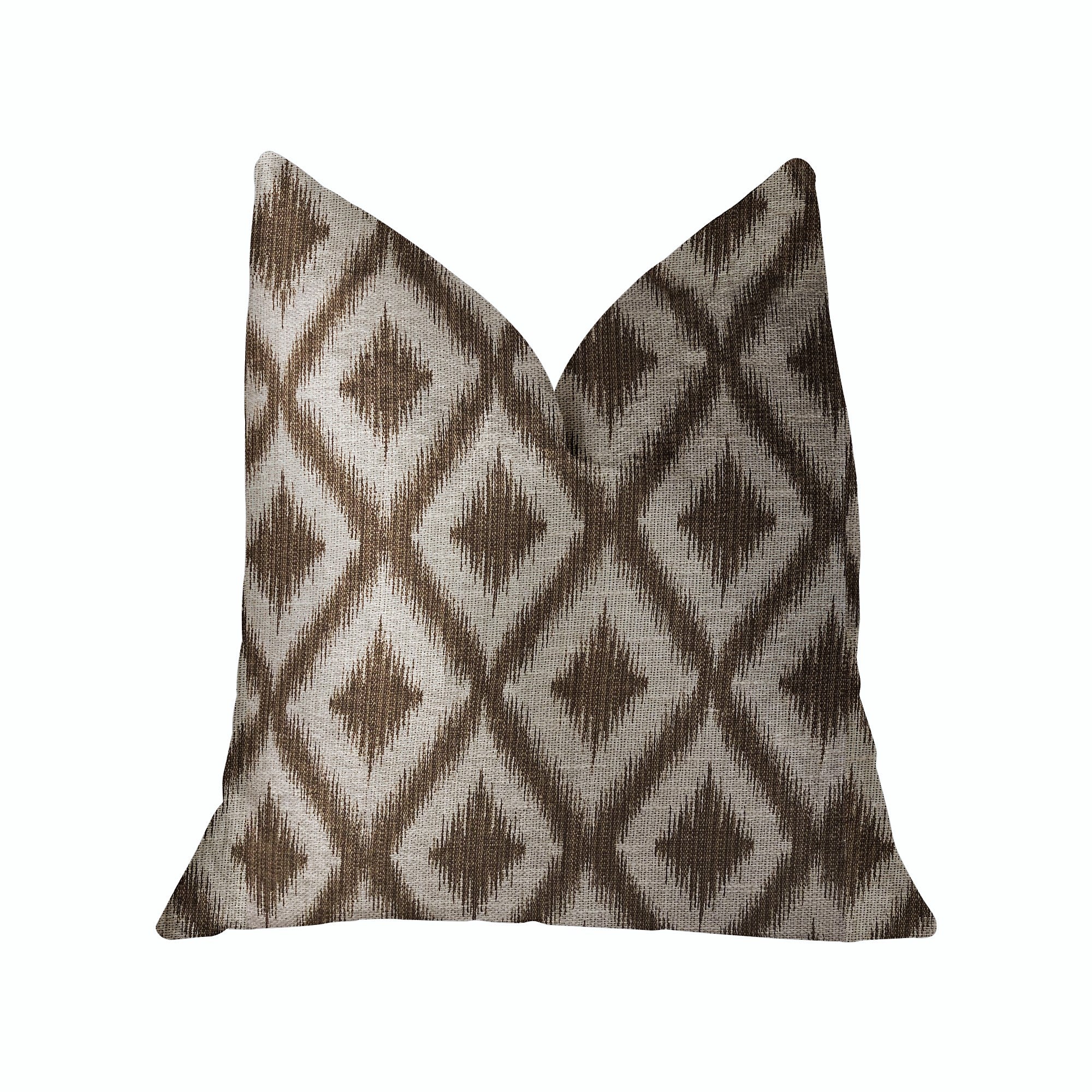 Casa Nova Brown Luxury Throw Pillow featuring a diamond pattern, handmade in the USA with a cotton-polyester blend fabric.