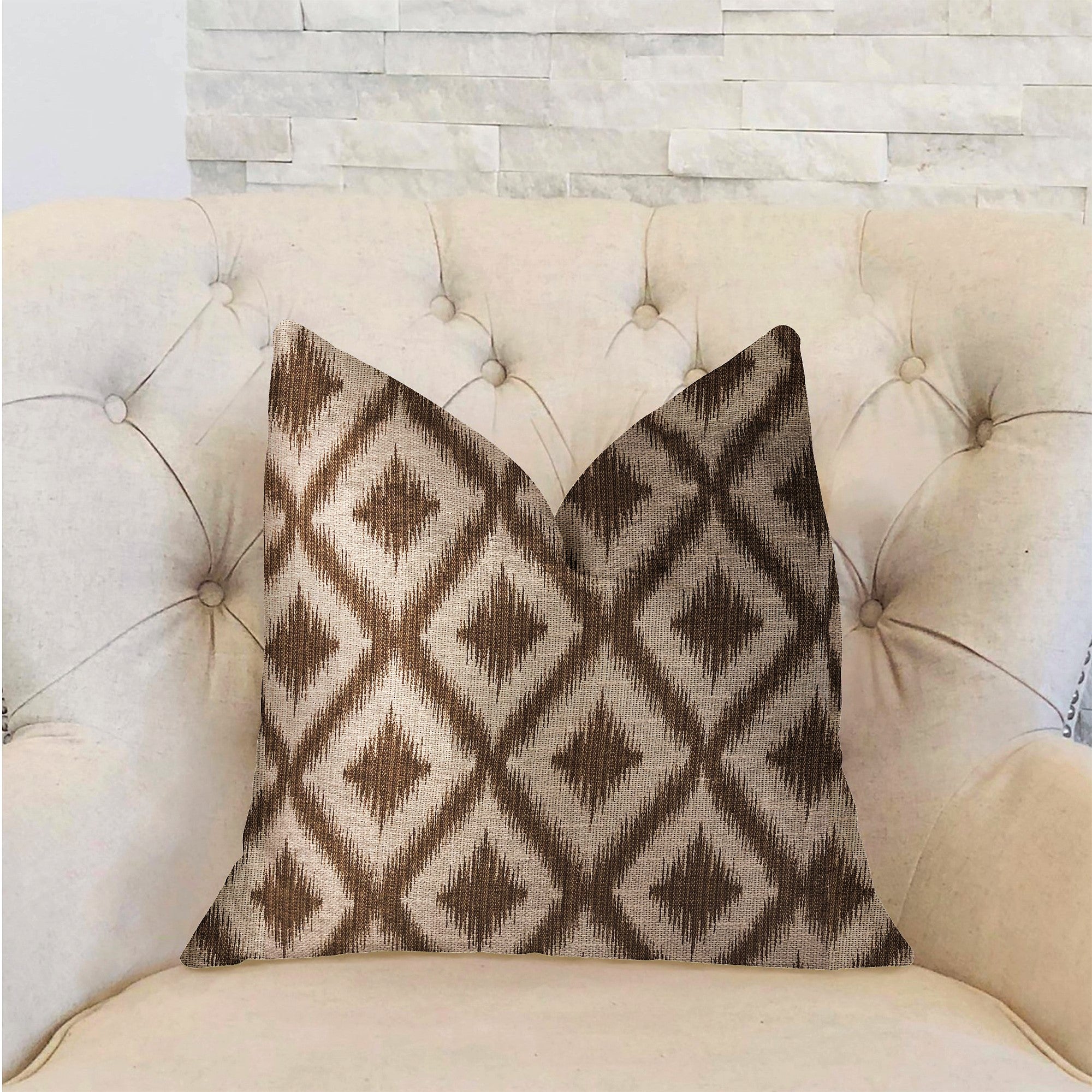 Casa Nova Brown Luxury Throw Pillow featuring a diamond pattern, handmade in the USA with a cotton-polyester blend fabric.