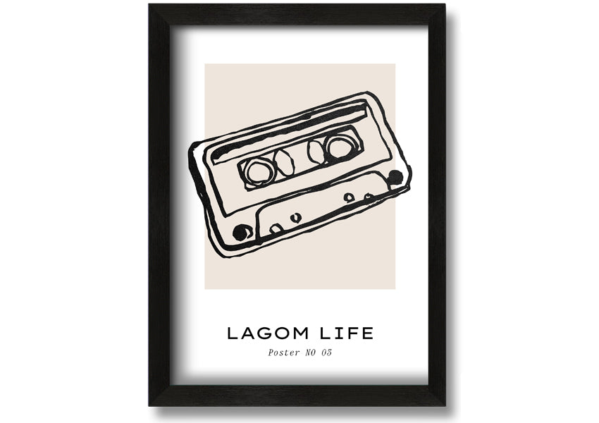 Cassette Retro framed print in multiple frame colors, showcasing a vintage cassette design, ready to hang.