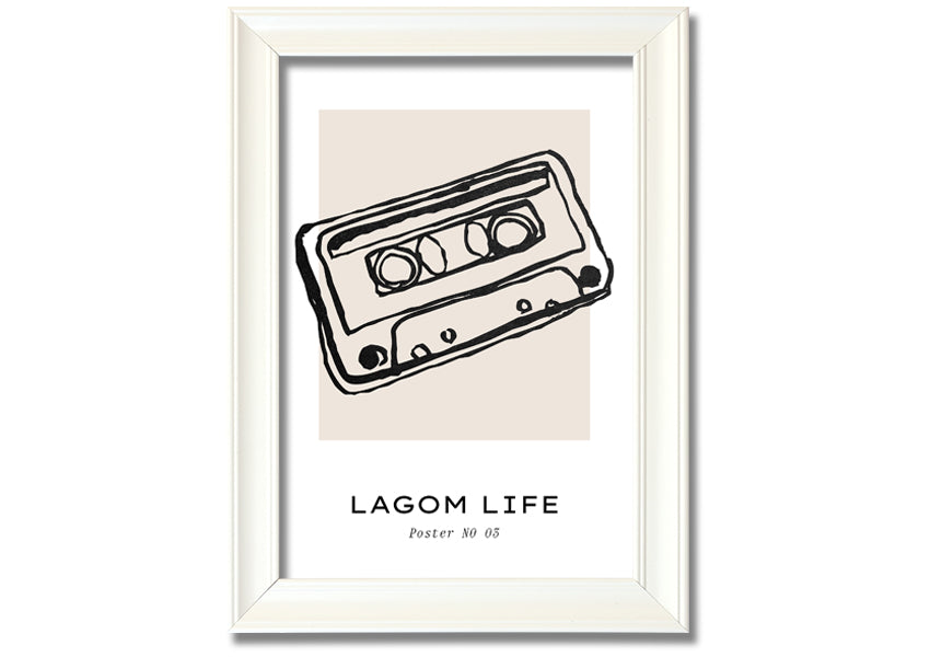 Cassette Retro framed print in multiple frame colors, showcasing a vintage cassette design, ready to hang.