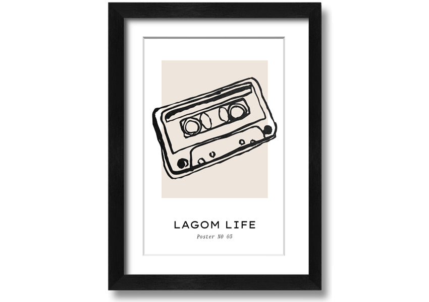 Cassette Retro framed print in multiple frame colors, showcasing a vintage cassette design, ready to hang.