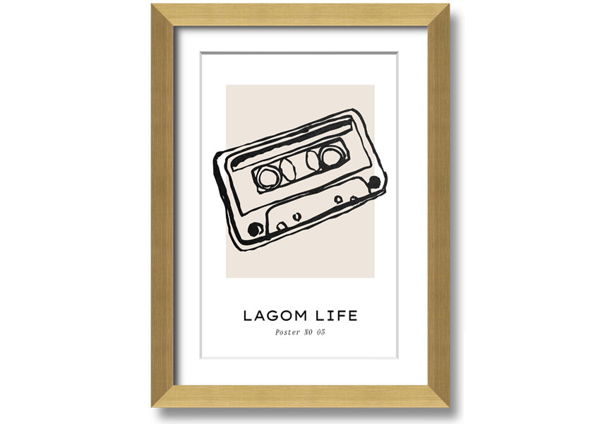 Cassette Retro framed print in multiple frame colors, showcasing a vintage cassette design, ready to hang.