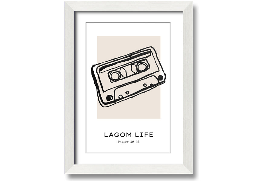 Cassette Retro framed print in multiple frame colors, showcasing a vintage cassette design, ready to hang.