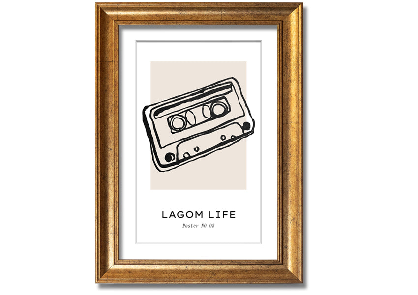 Cassette Retro framed print in multiple frame colors, showcasing a vintage cassette design, ready to hang.