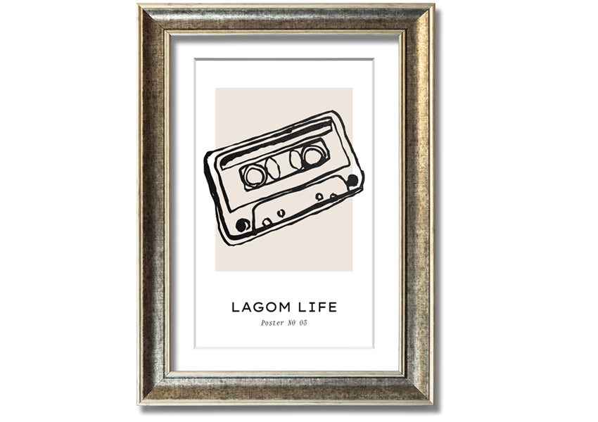 Cassette Retro framed print in multiple frame colors, showcasing a vintage cassette design, ready to hang.