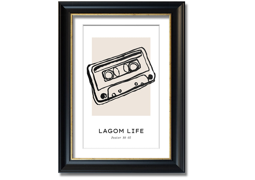 Cassette Retro framed print in multiple frame colors, showcasing a vintage cassette design, ready to hang.