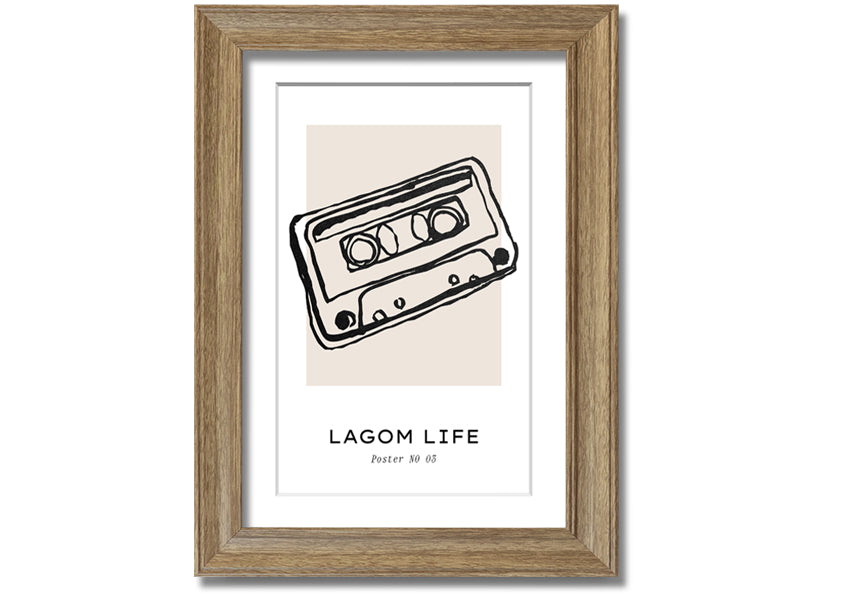 Cassette Retro framed print in multiple frame colors, showcasing a vintage cassette design, ready to hang.