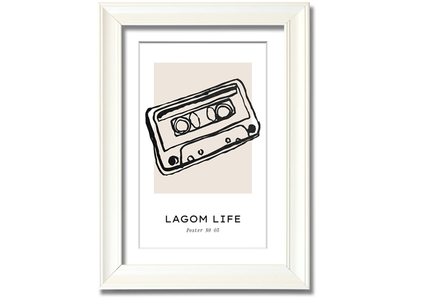 Cassette Retro framed print in multiple frame colors, showcasing a vintage cassette design, ready to hang.