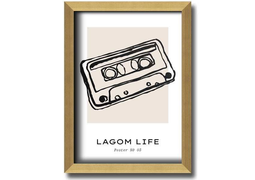 Cassette Retro framed print in multiple frame colors, showcasing a vintage cassette design, ready to hang.