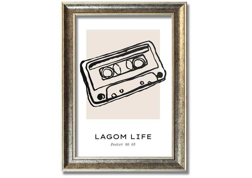 Cassette Retro framed print in multiple frame colors, showcasing a vintage cassette design, ready to hang.