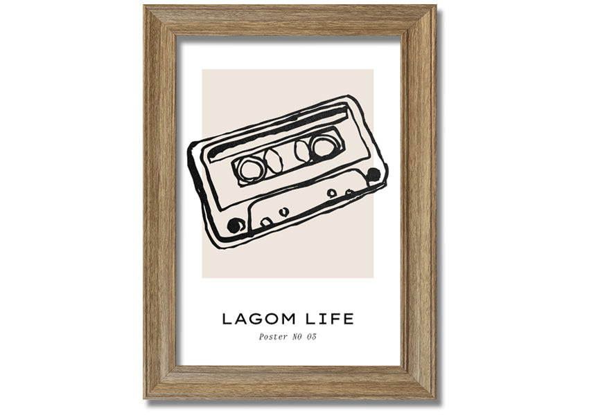 Cassette Retro framed print in multiple frame colors, showcasing a vintage cassette design, ready to hang.