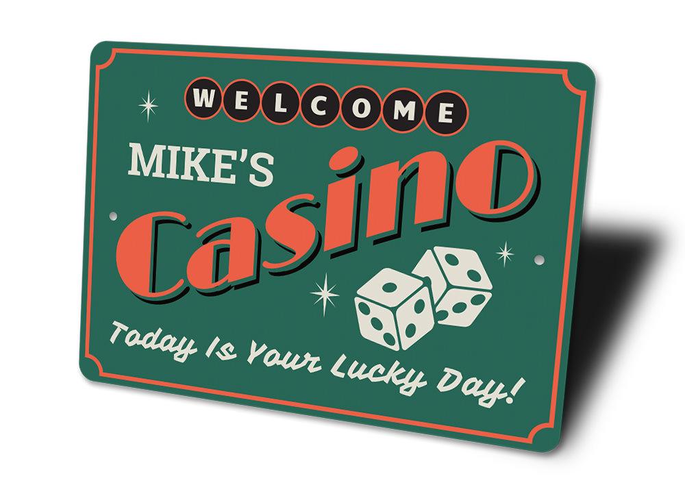 A vibrant Casino Welcome Sign made of high-quality aluminum, featuring customizable text and pre-drilled holes for easy mounting.