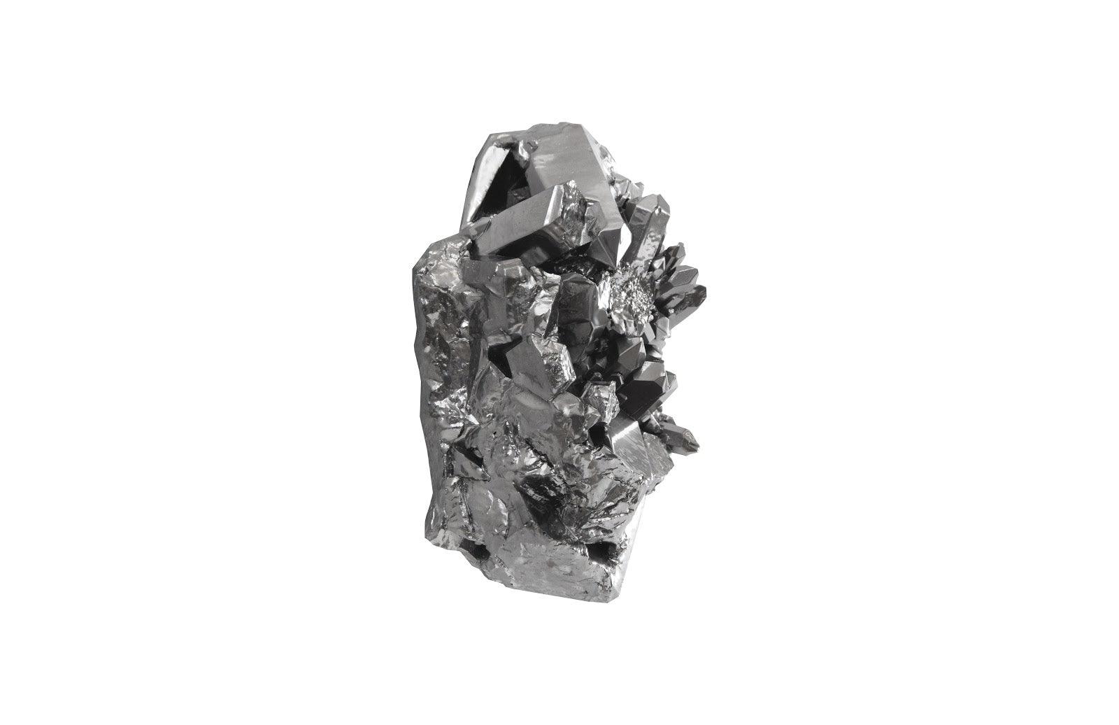 Cast Crystal Small Liquid Silver Wall Art showcasing a faceted surface with a liquid silver finish, ideal for modern decor.