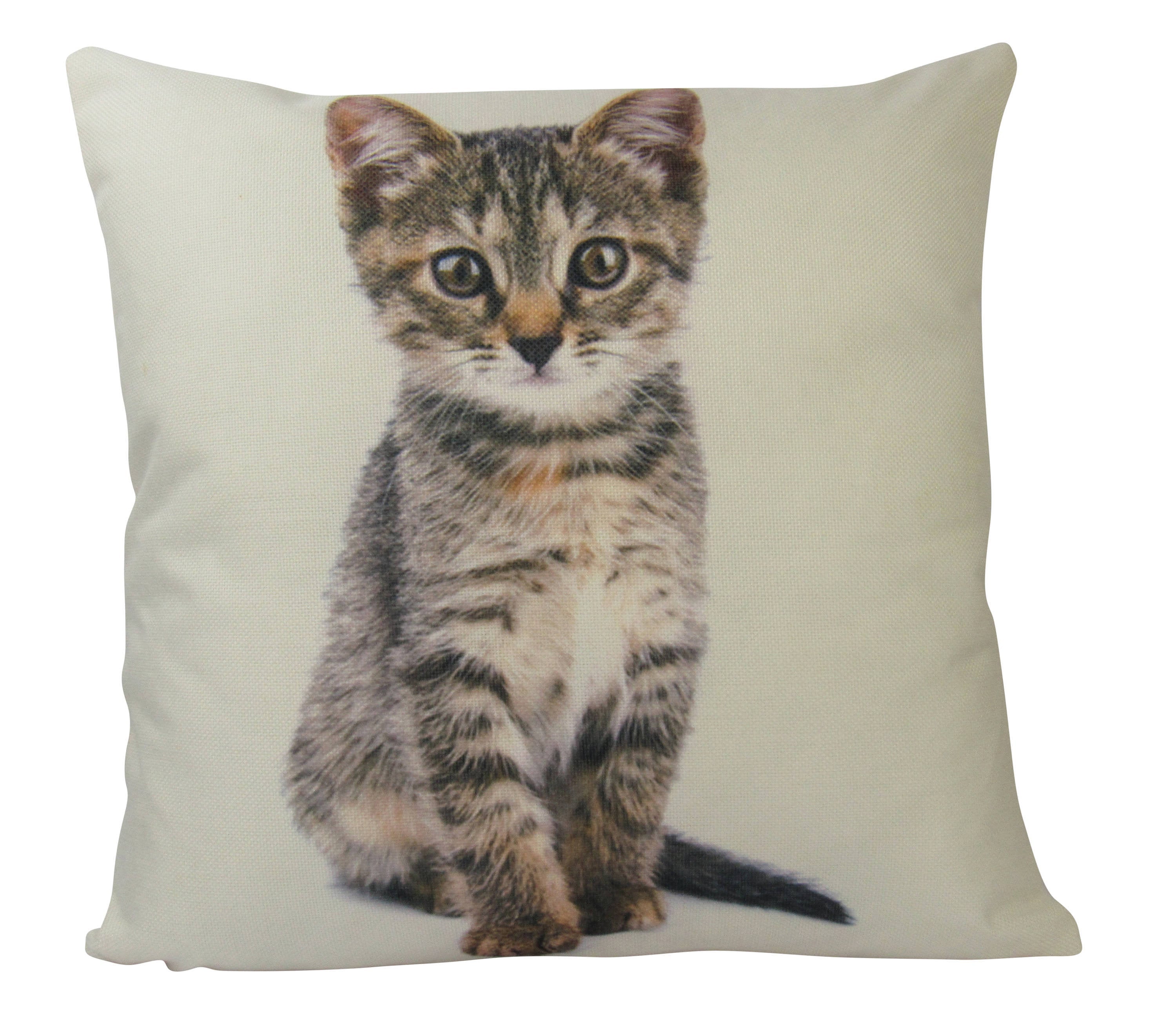 Handmade Calico Cat Pillow featuring a cute grey-toned kitten design with a concealed zipper, available in multiple sizes.