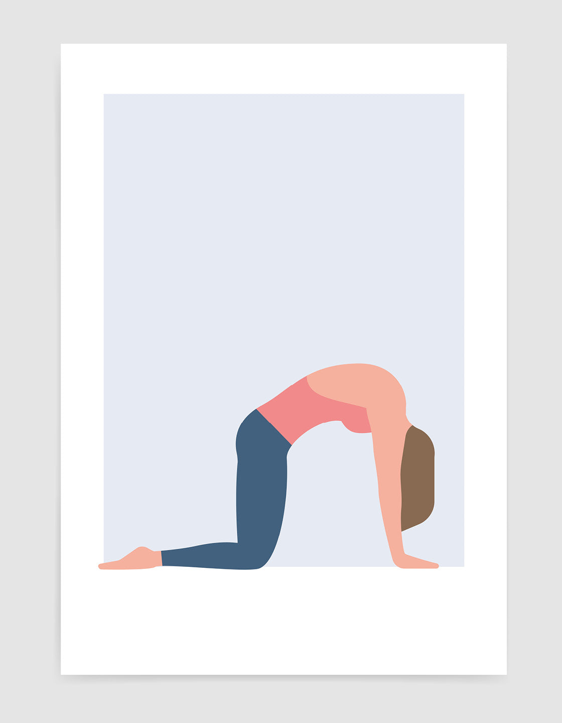 A minimalistic yoga print featuring the Cat Cow pose in soothing pastel colors, ideal for home studio decor.