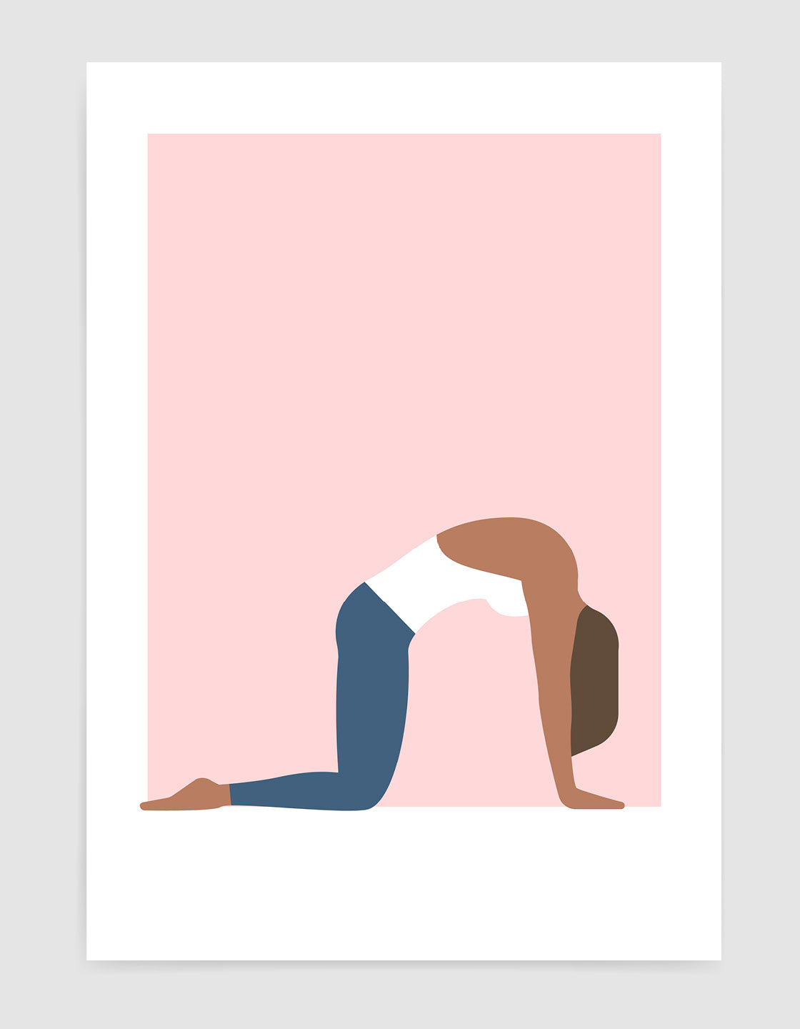 A minimalistic yoga print featuring the Cat Cow pose in soothing pastel colors, ideal for home studio decor.